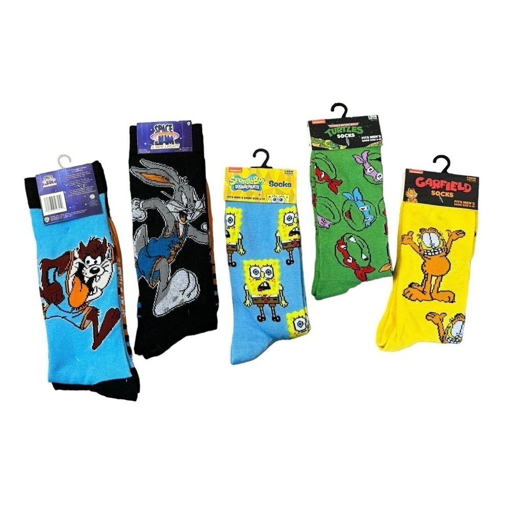 Odd Sox Novelty Crazy Socks Space Jam TMNT Garfield Sponge-bob Mens Sz 6-12 Crew